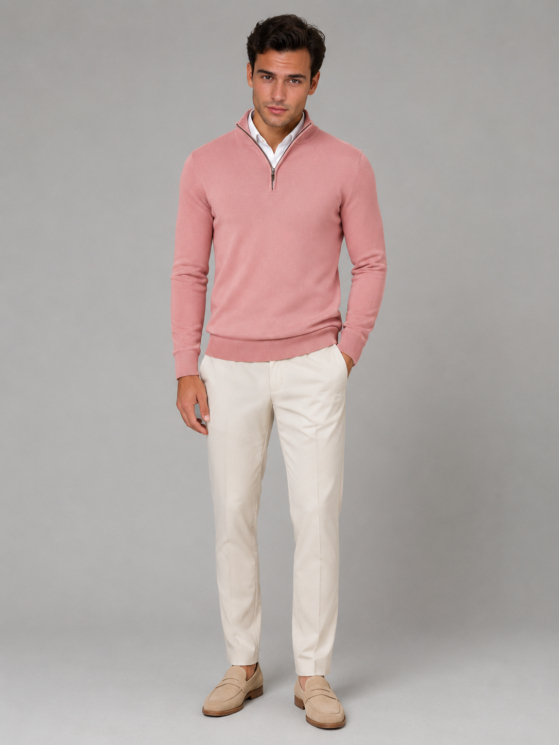Men's contrast tipped mock neck quarter zip, view 11