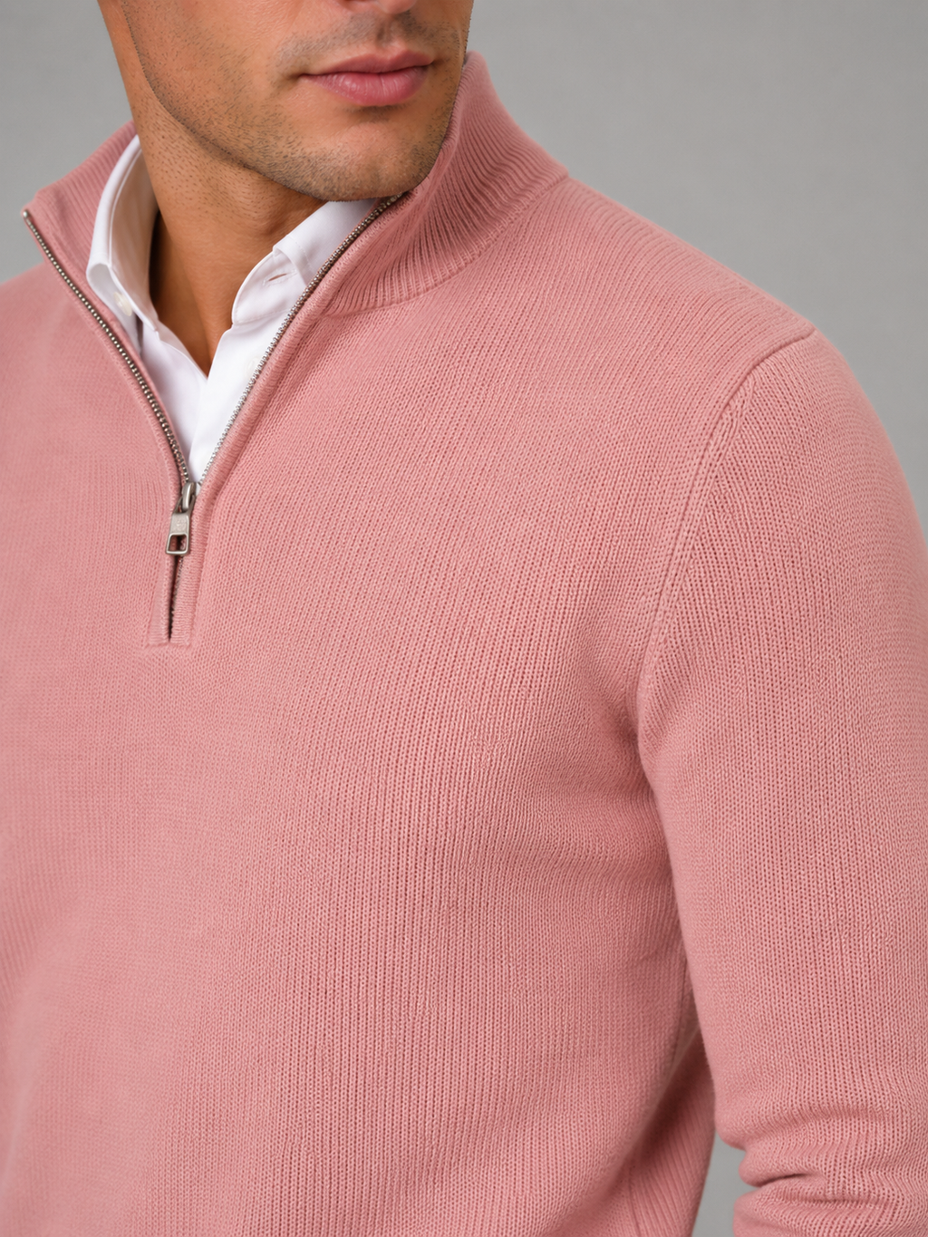 Men's contrast tipped mock neck quarter zip, view 12
