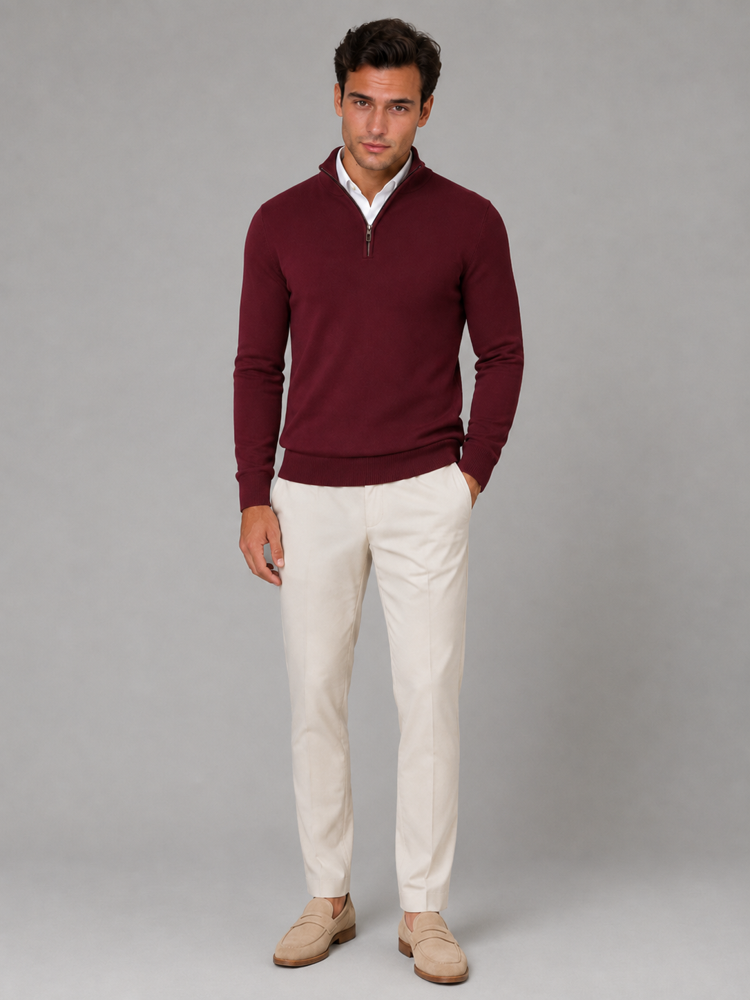Men's contrast tipped mock neck quarter zip, view 13