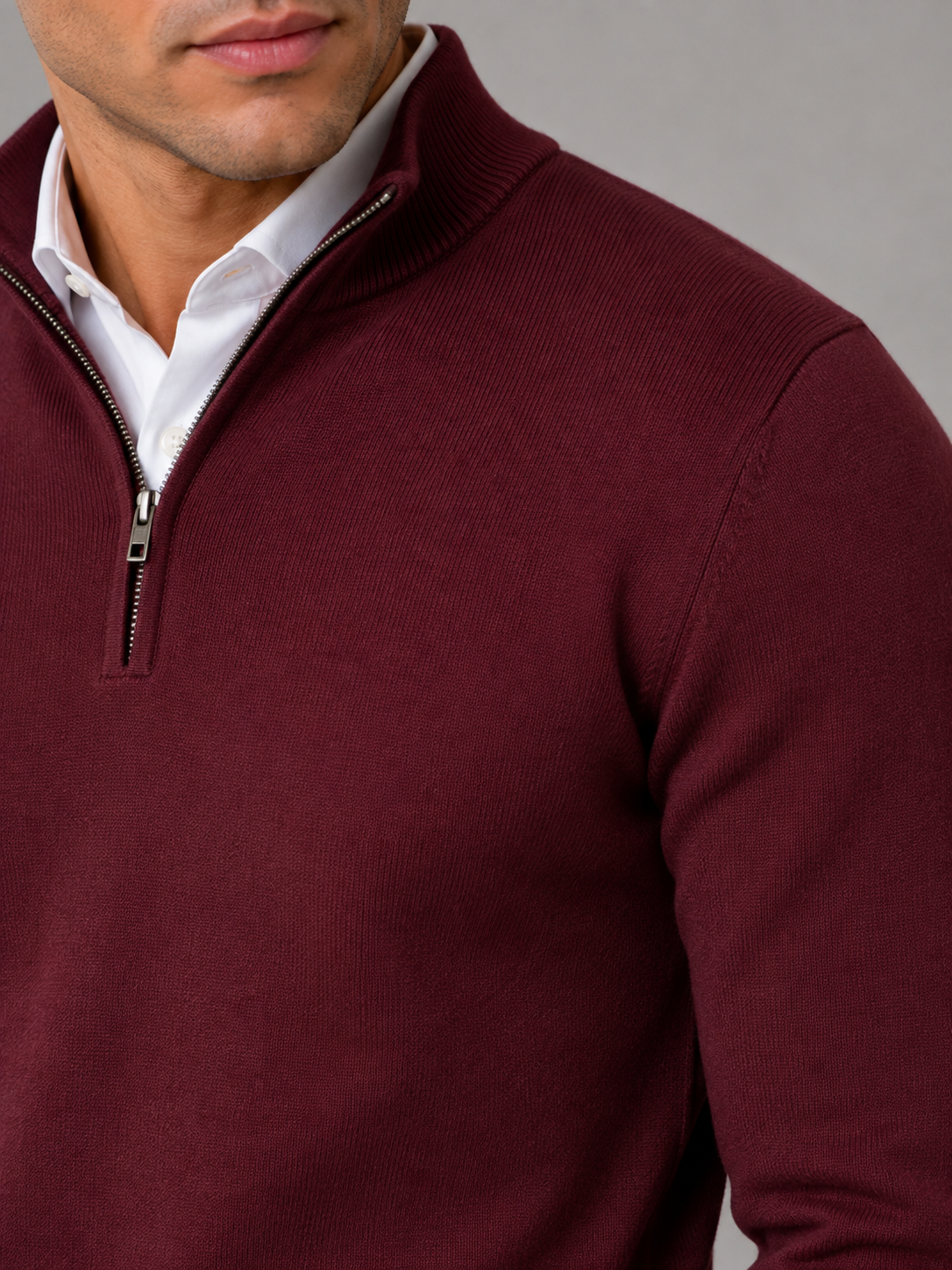 Men's contrast tipped mock neck quarter zip, view 14