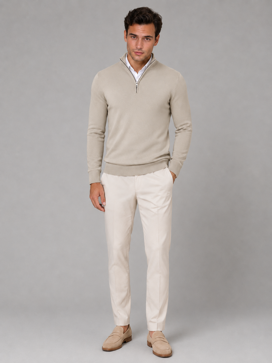 Men's contrast tipped mock neck quarter zip, view 15