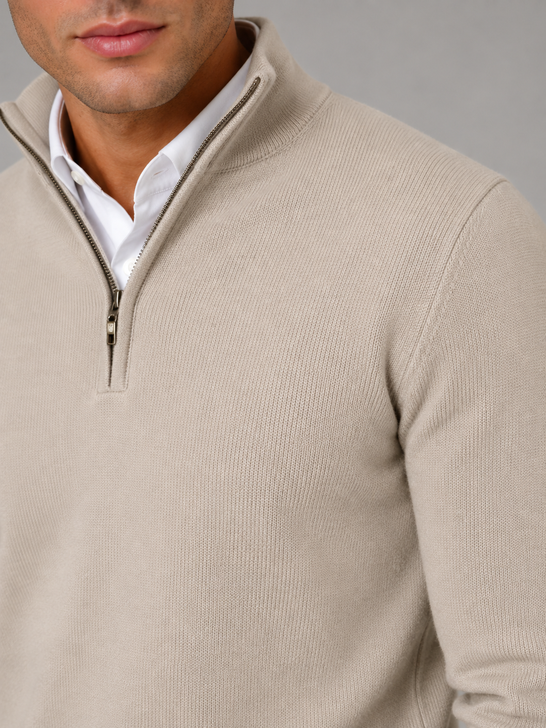 Men's contrast tipped mock neck quarter zip, view 16