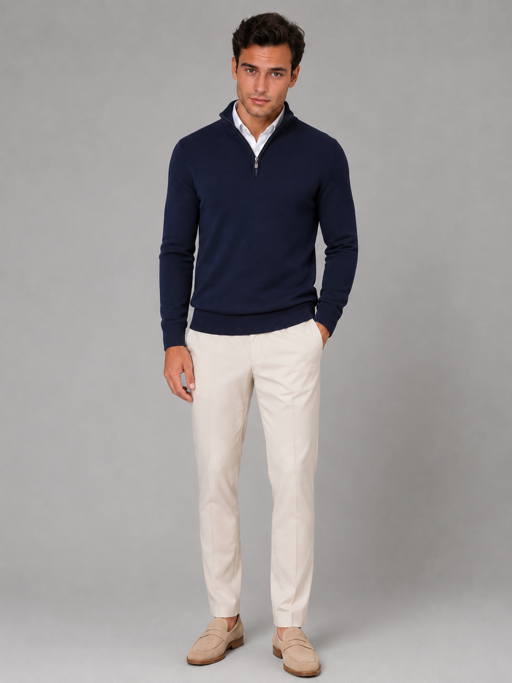 Men's contrast tipped mock neck quarter zip, view 17