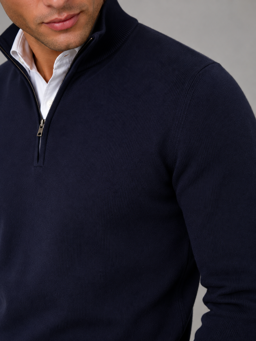 Men's contrast tipped mock neck quarter zip, view 18