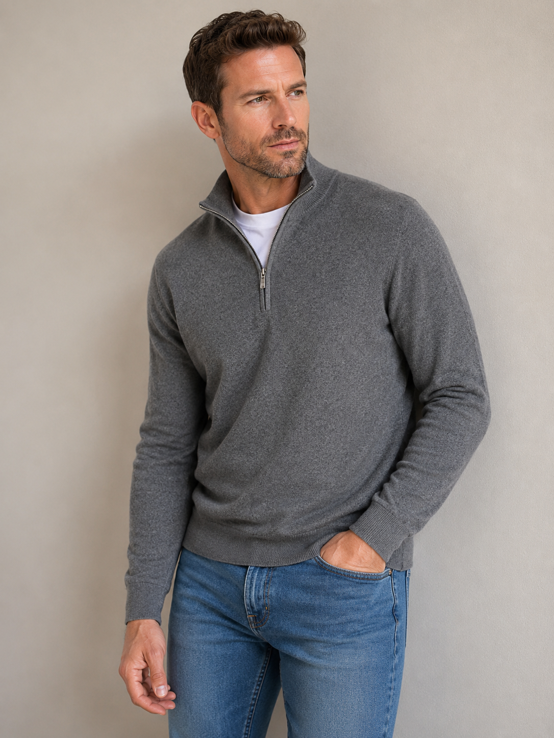 Men's wool blend half zip jumper