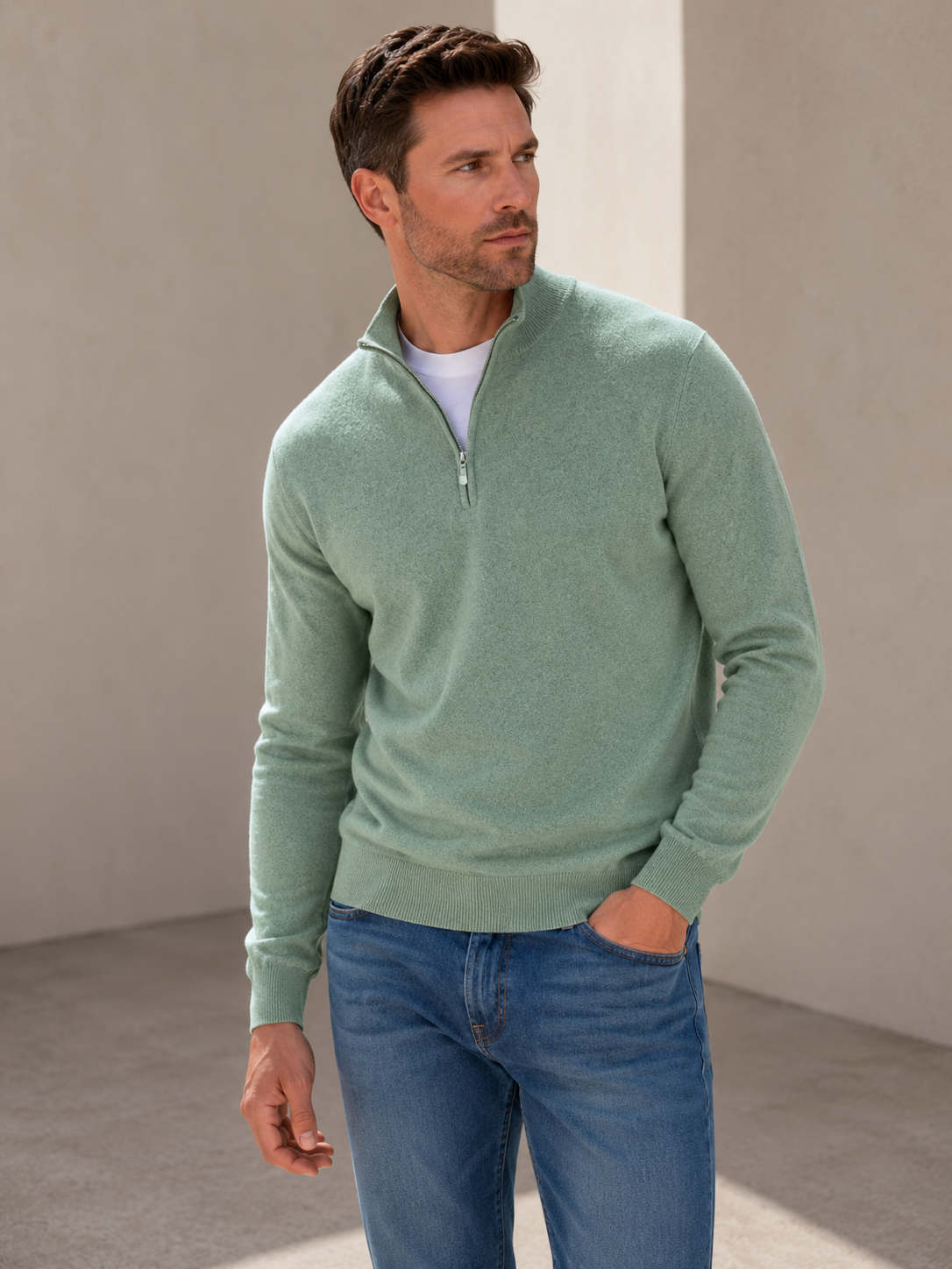 Men's wool blend half zip jumper, view 6