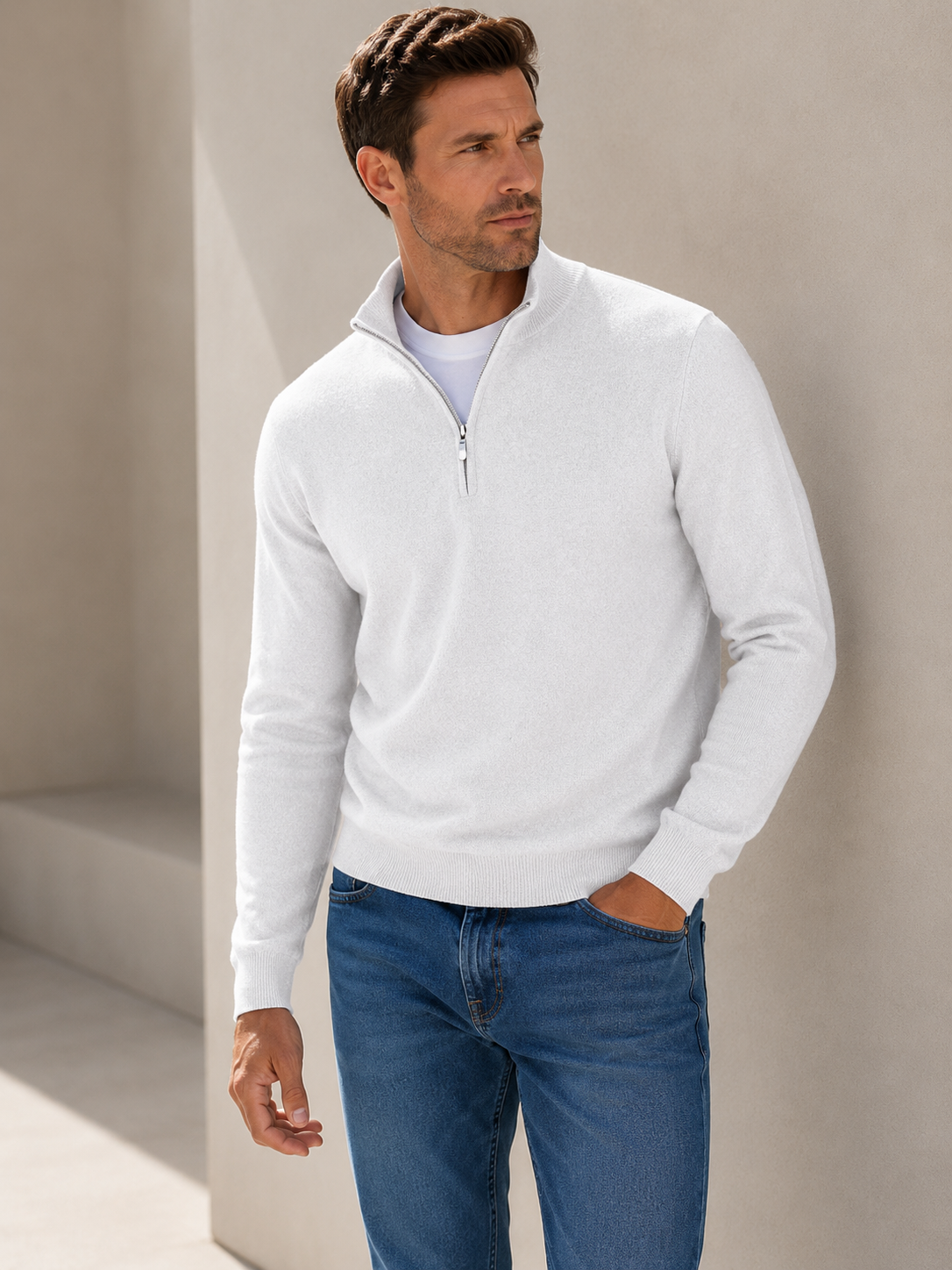 Men's wool blend half zip jumper, view 8