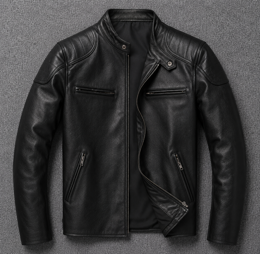 Men's genuine leather stand collar jacket