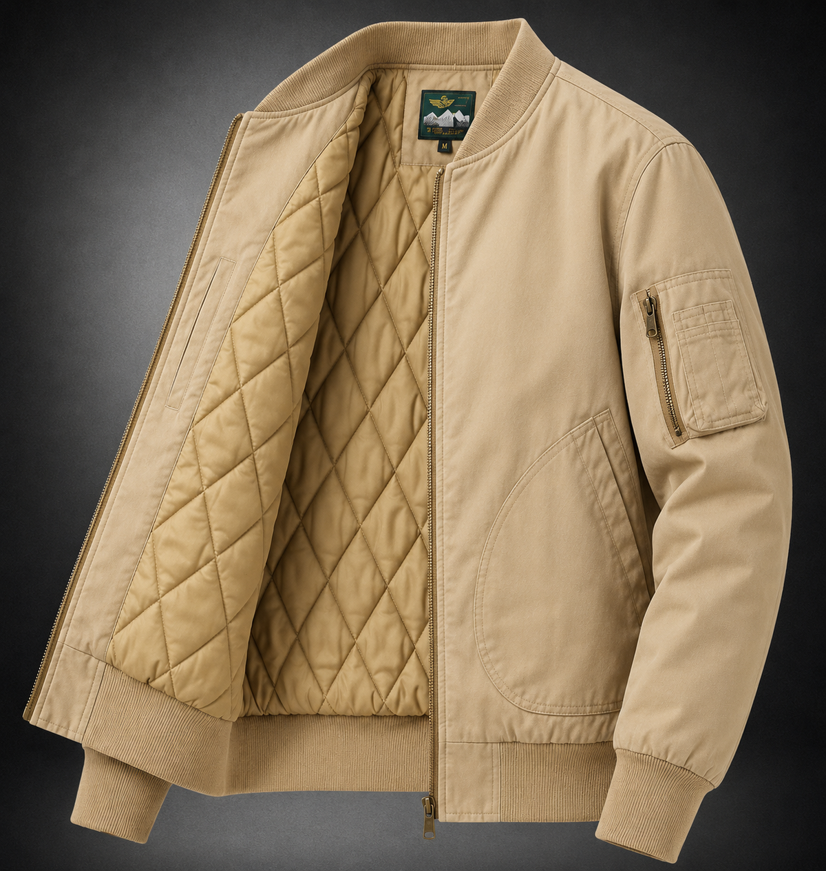 Men's loose fit baseball collar bomber jacket, view 6