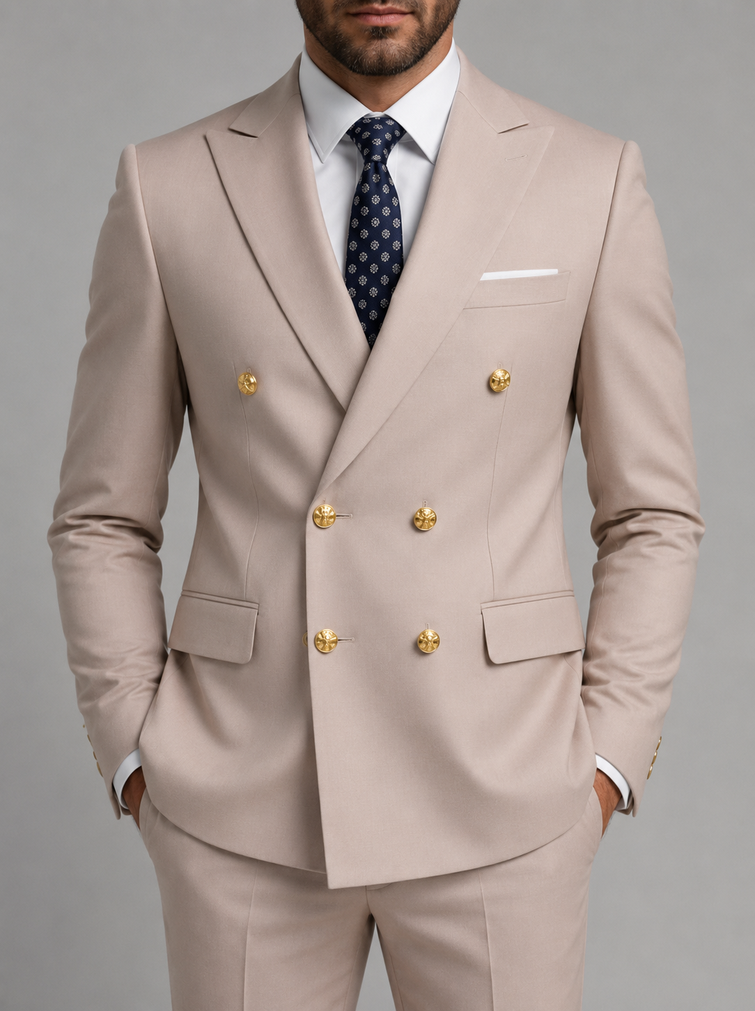 Men's peak lapel double breasted blazer, view 8