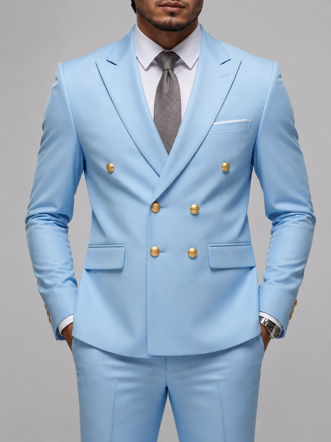 Men's peak lapel double breasted blazer, view 12