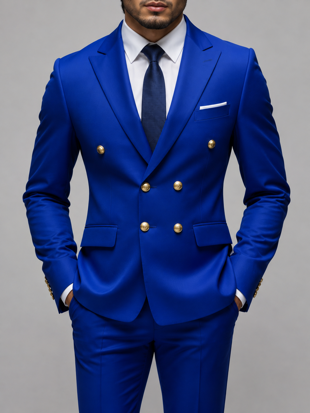 Men's peak lapel double breasted blazer, view 13