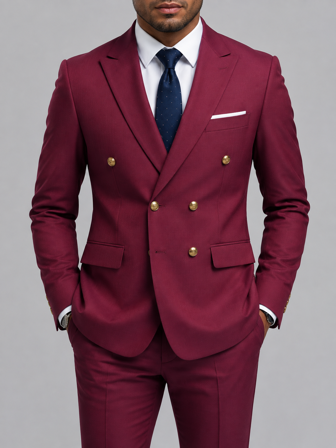 Men's peak lapel double breasted blazer, view 14