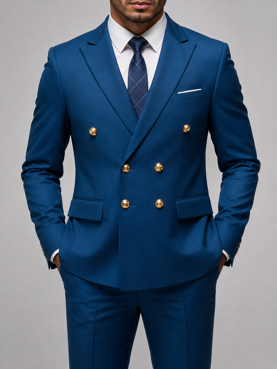 Men's peak lapel double breasted blazer, view 15