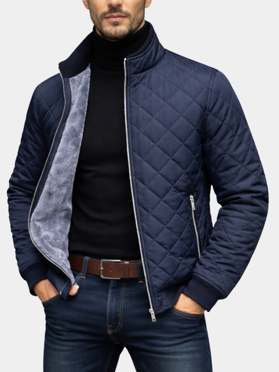Men's fleece lined quilted bomber jacket, detail