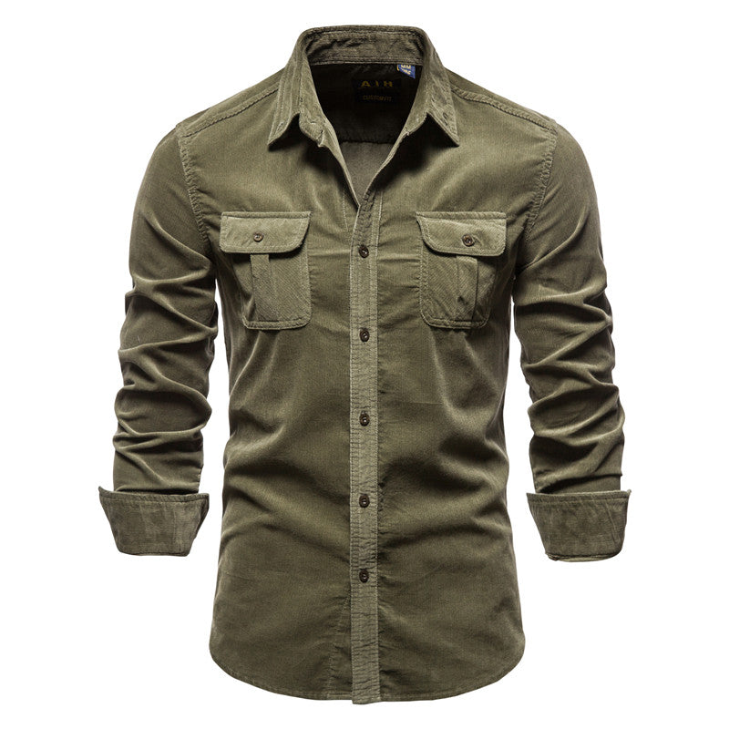 Men's slim fit corduroy shirt, back view