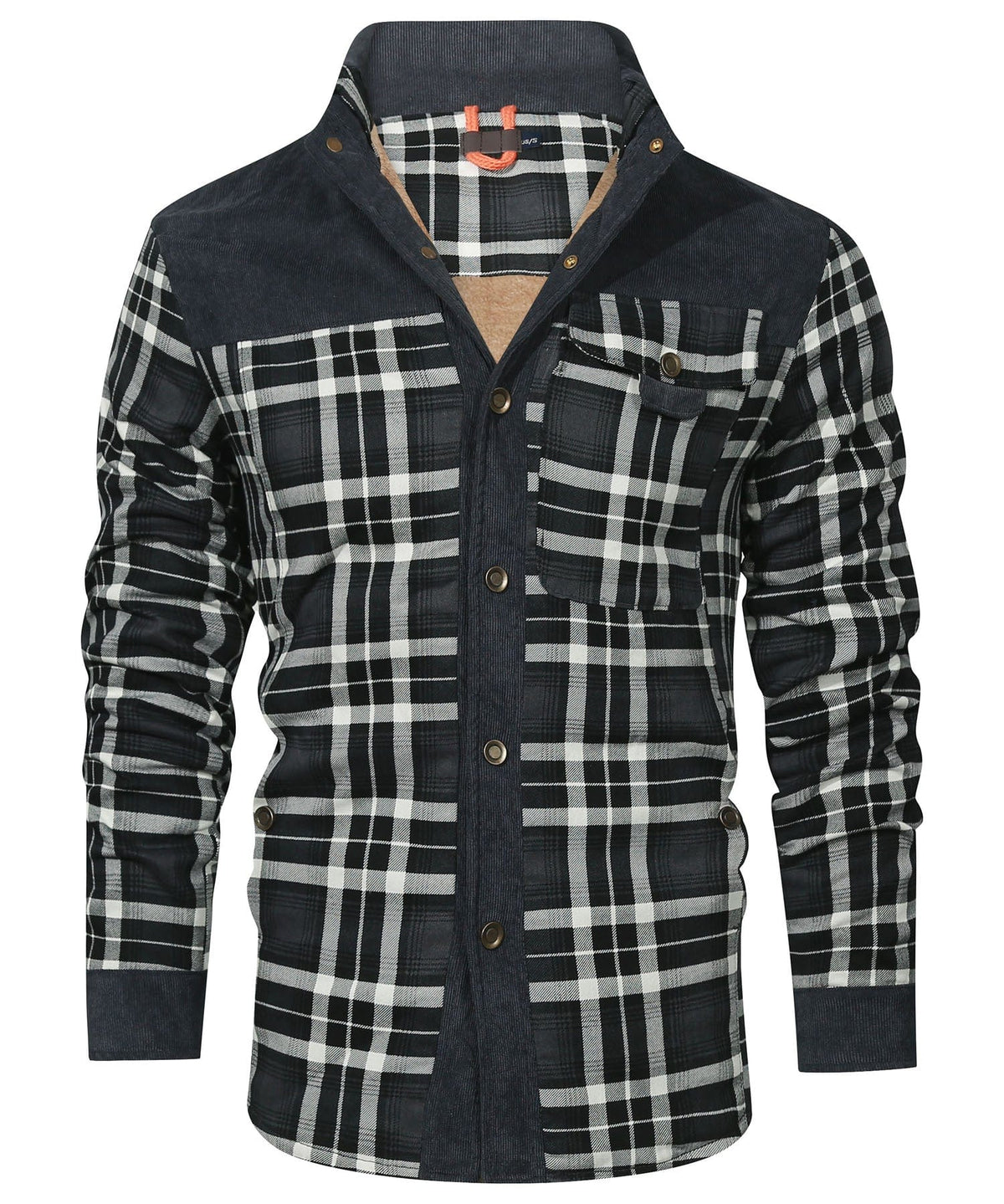 Men's faux fur lined check flannel jacket, view 8