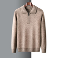 Men's mid weight quarter zip polo jumper, side view