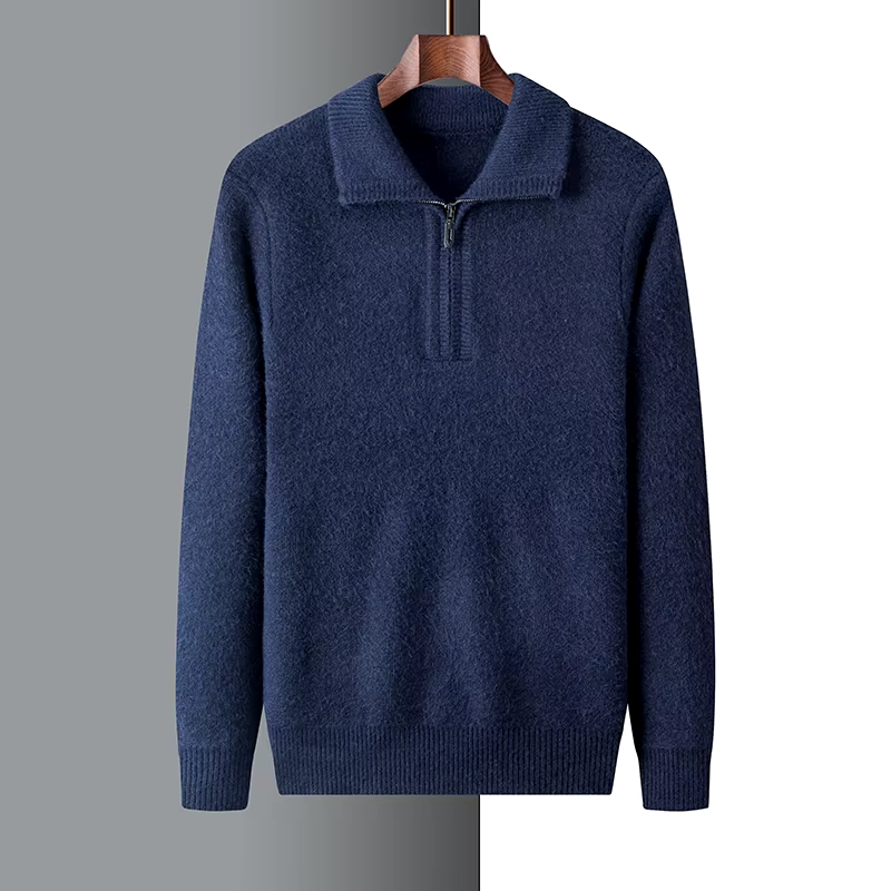 Men's mid weight quarter zip polo jumper, detail