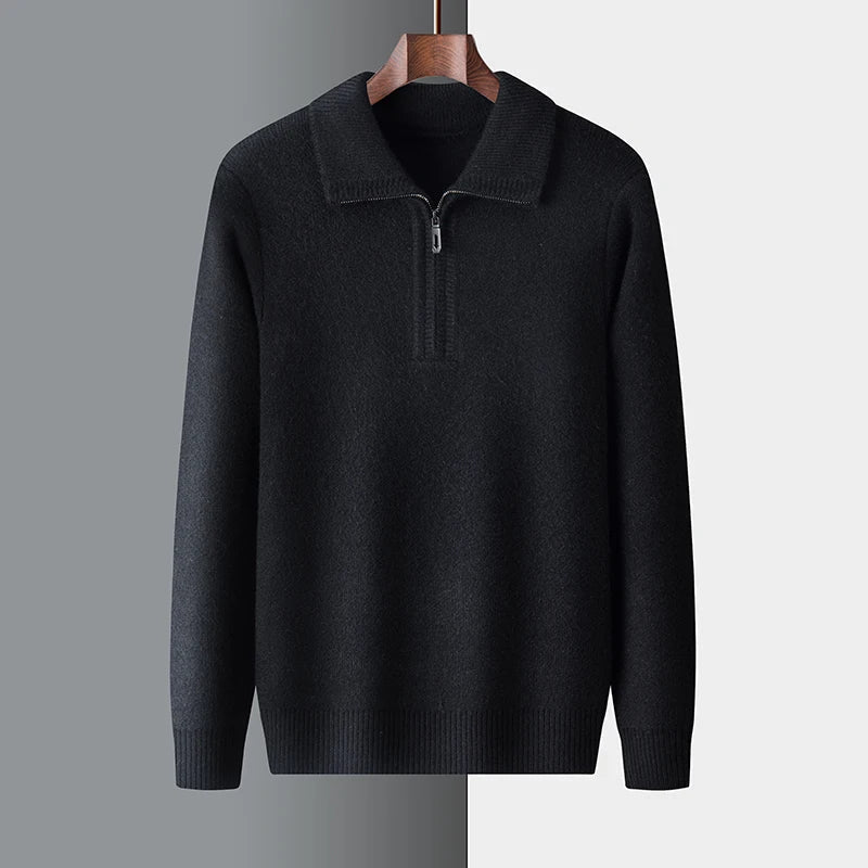 Men's mid weight quarter zip polo jumper, view 6