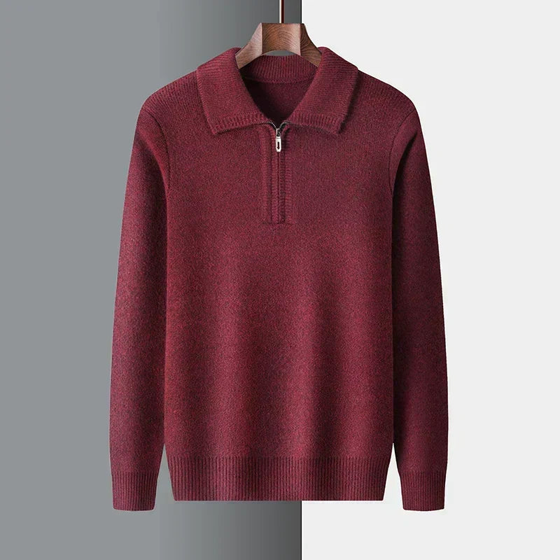 Men's mid weight quarter zip polo jumper, view 7