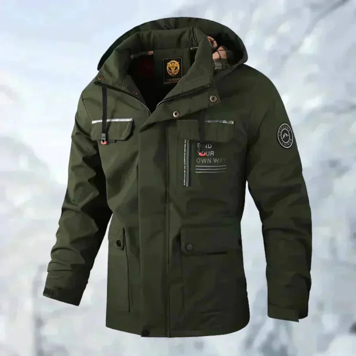 Men's wind and rain hooded outdoor jacket, detail