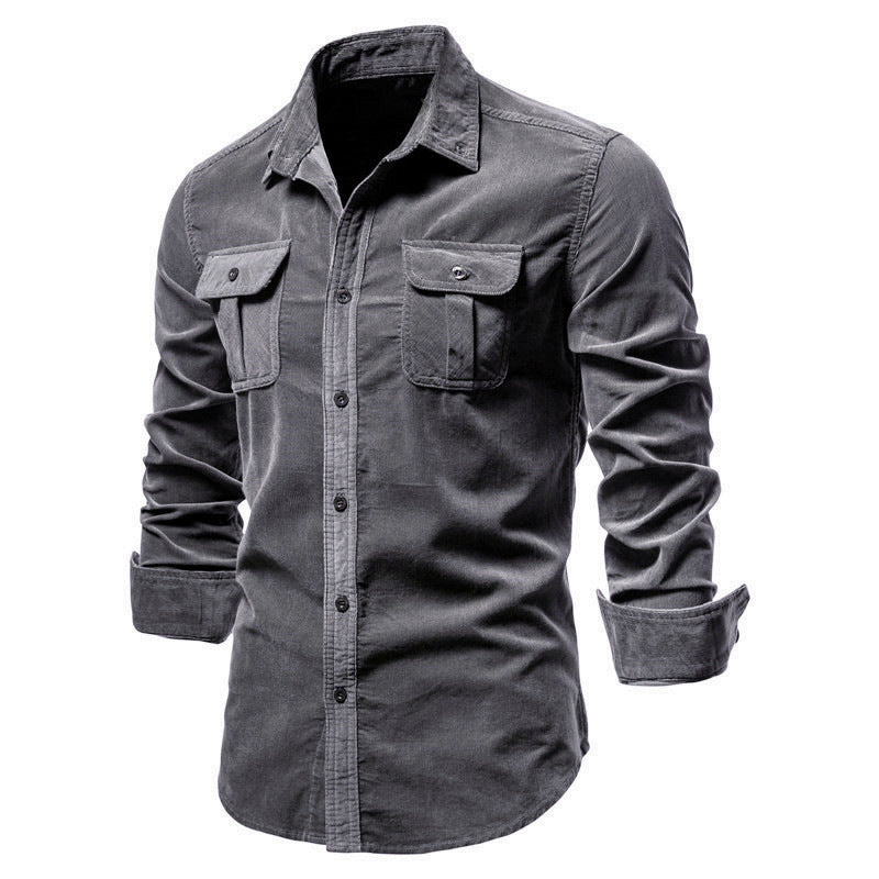 Men's slim fit corduroy shirt, detail