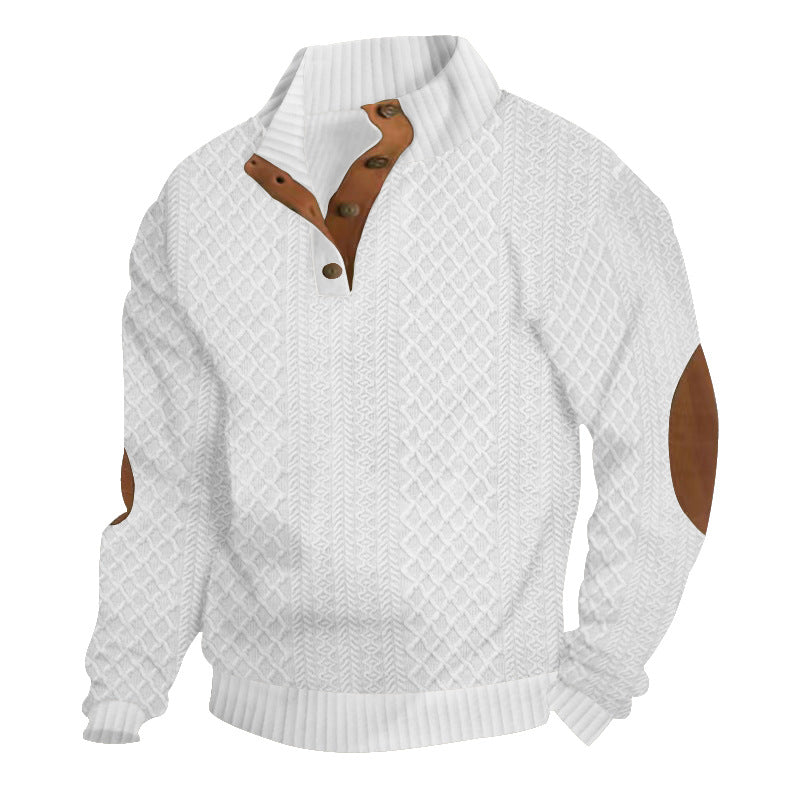 Men's jacquard knit crew neck jumper, side view