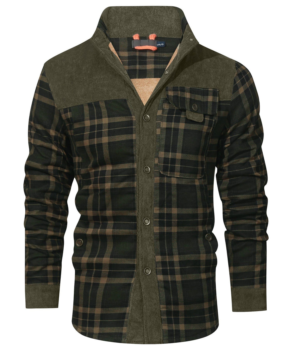 Men's faux fur lined check flannel jacket, back view