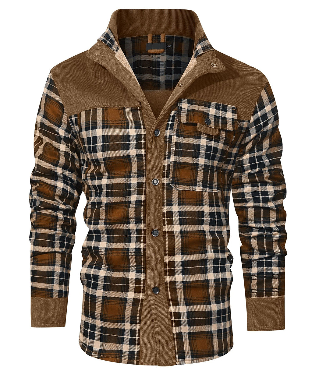 Men's faux fur lined check flannel jacket, view 5