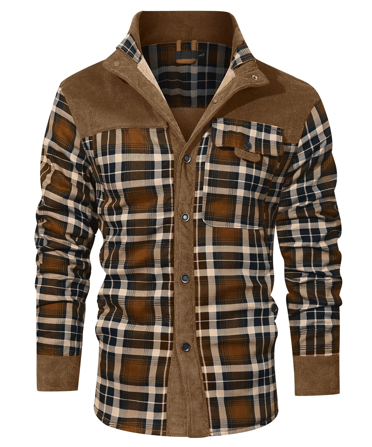 Men's faux fur lined check flannel jacket, view 5