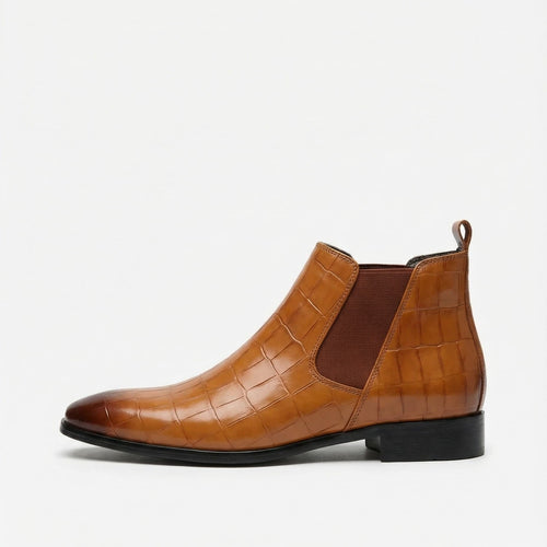 Men's croc embossed pointed chelsea boots, side view