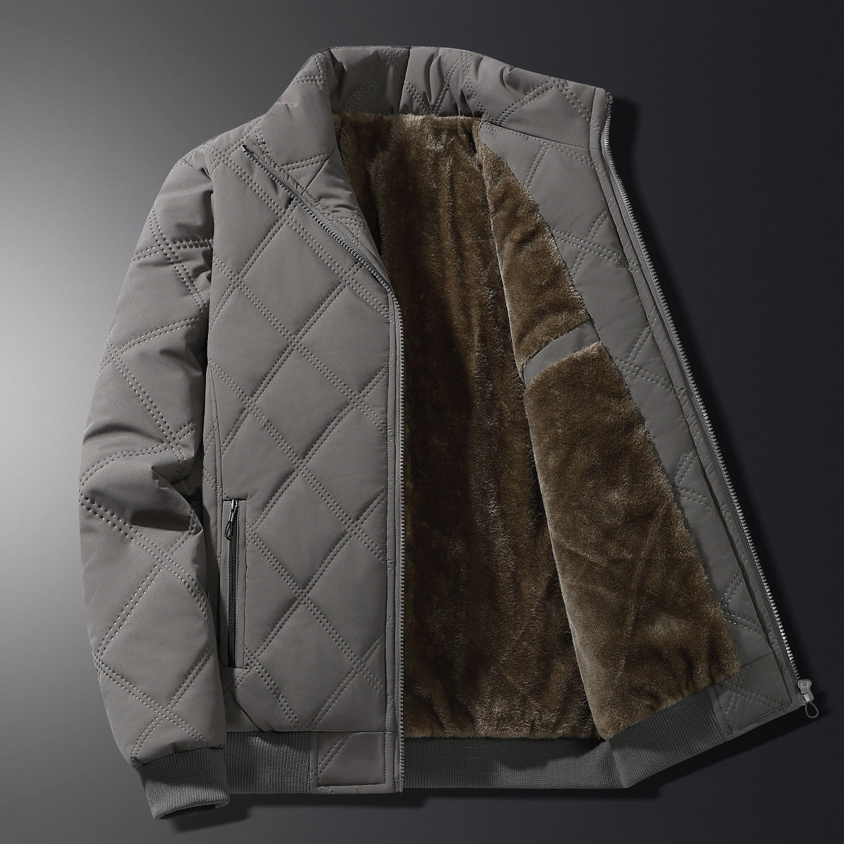 Men's diamond quilted fleece lined jacket, back view