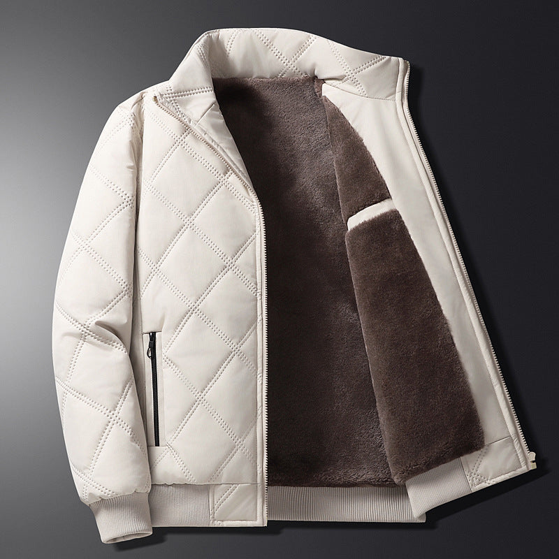 Men's diamond quilted fleece lined jacket, side view