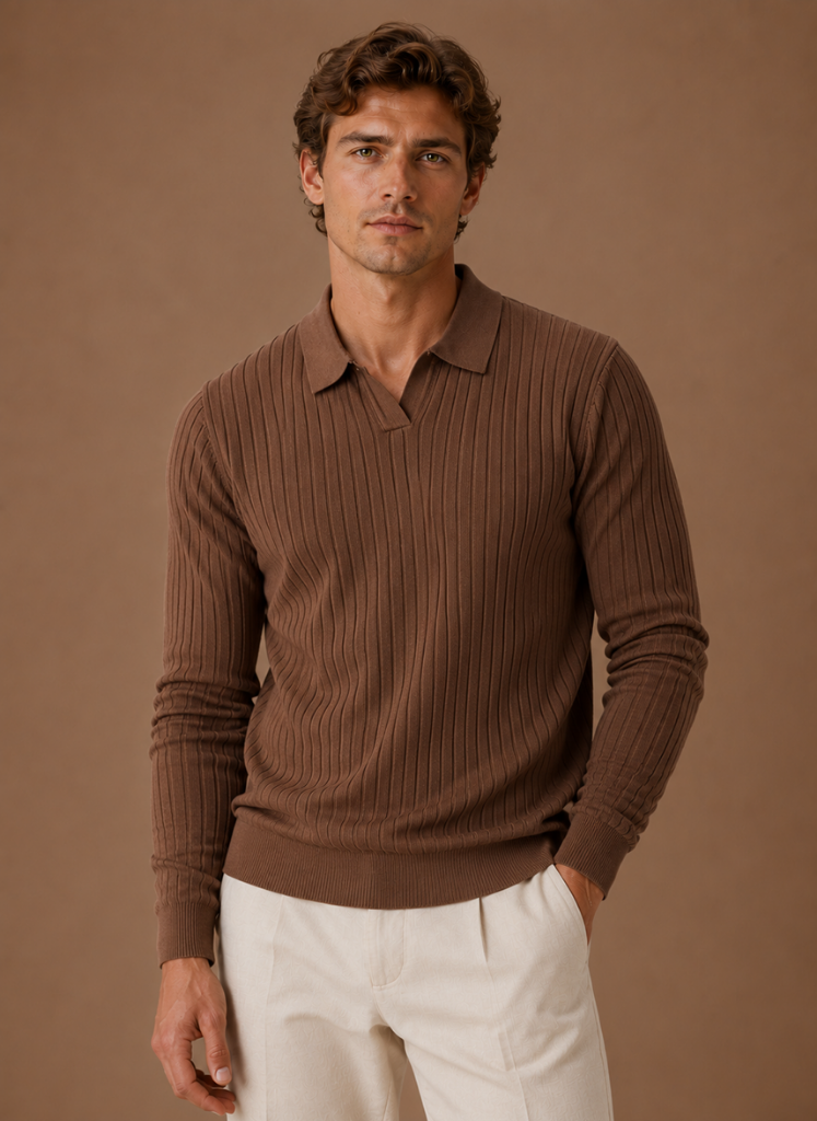 Men's ribbed knit polo jumper