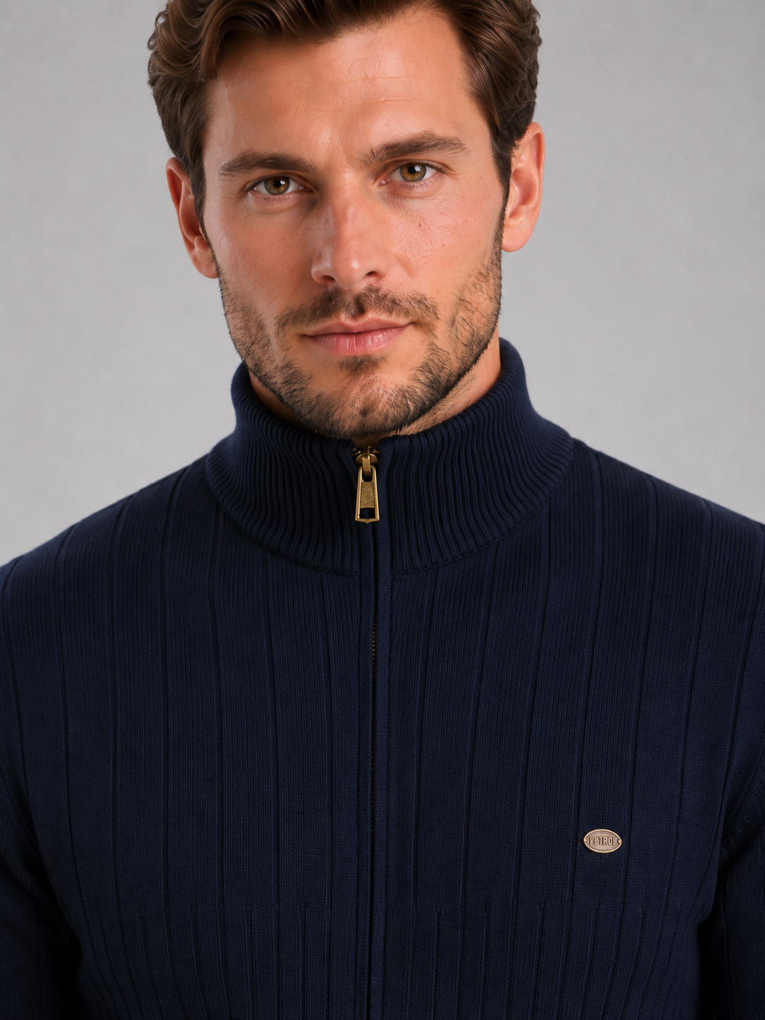 Men's ribbed funnel neck quarter zip jumper, view 5