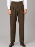 Men's herringbone pleated straight leg trousers