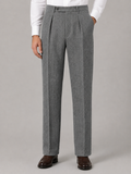 Men's herringbone high waist pleated trousers