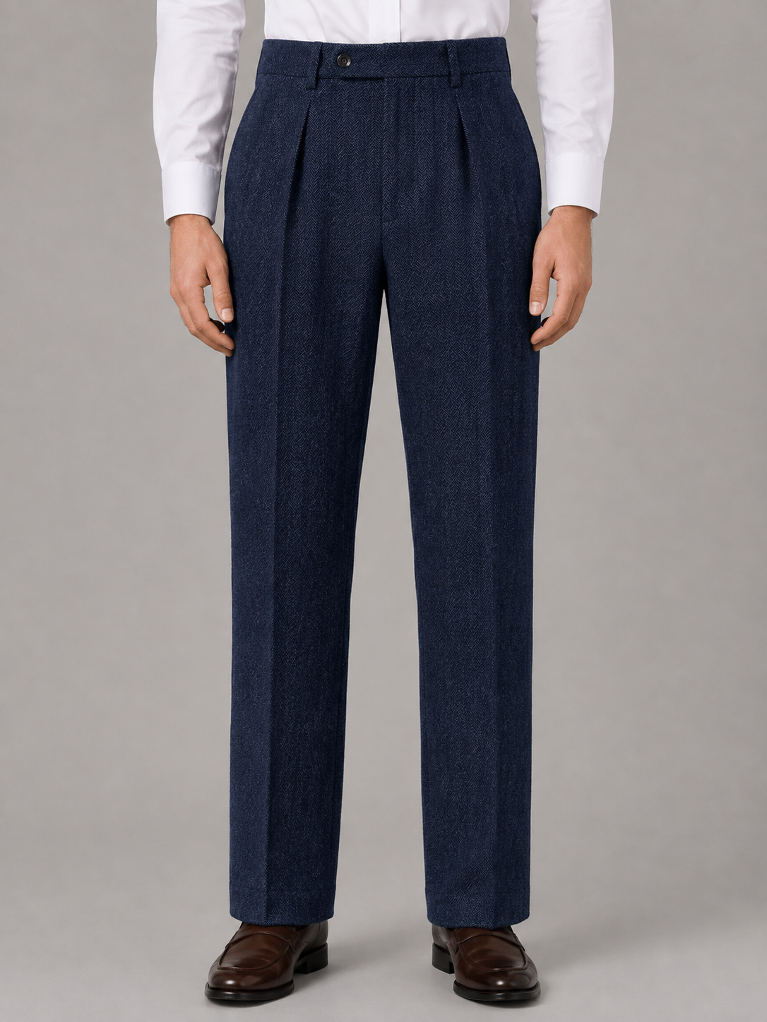 Men's herringbone high waist pleated trousers, view 9