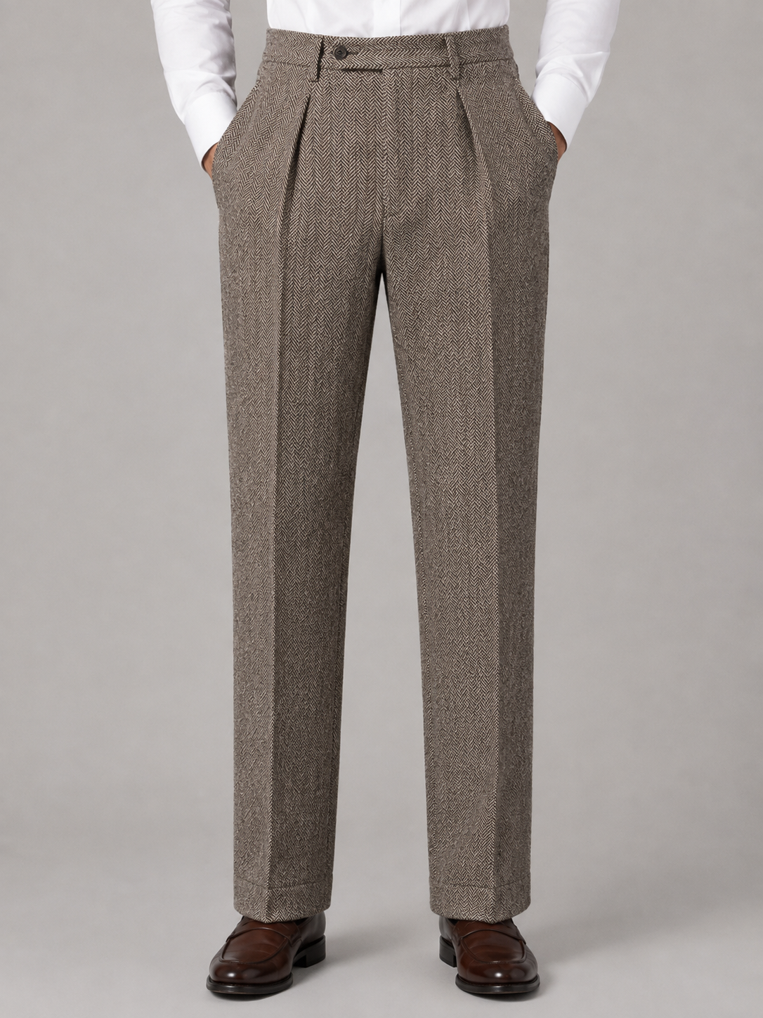 Men's herringbone high waist pleated trousers, view 7