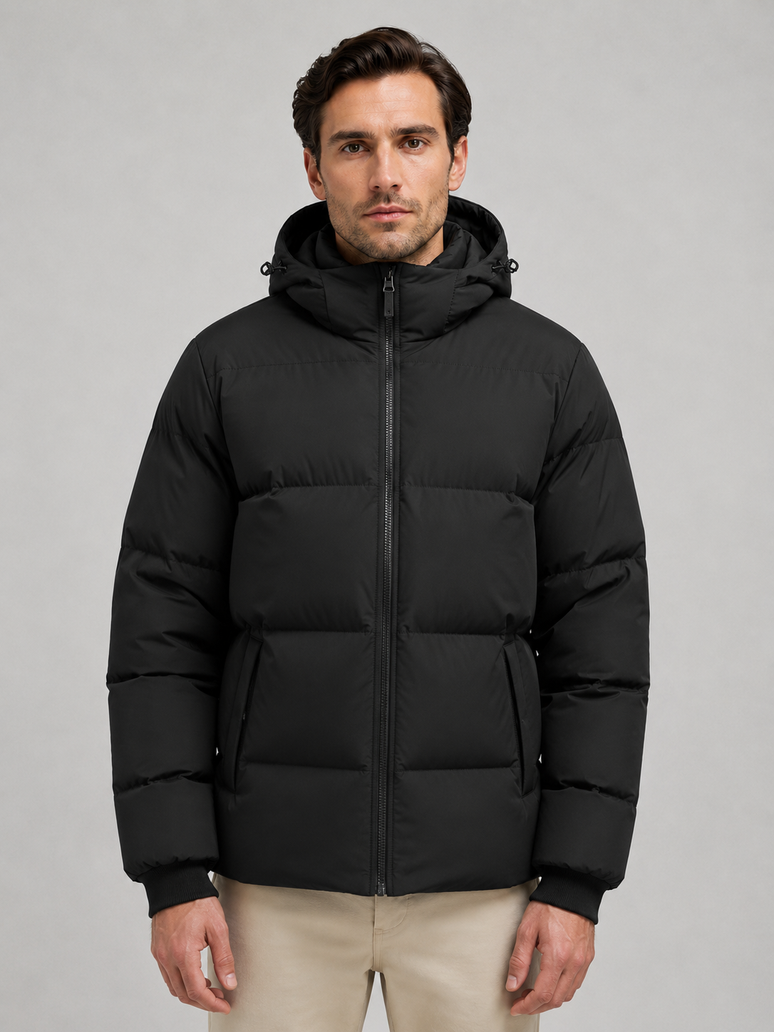 Men's high neck hooded puffer jacket
