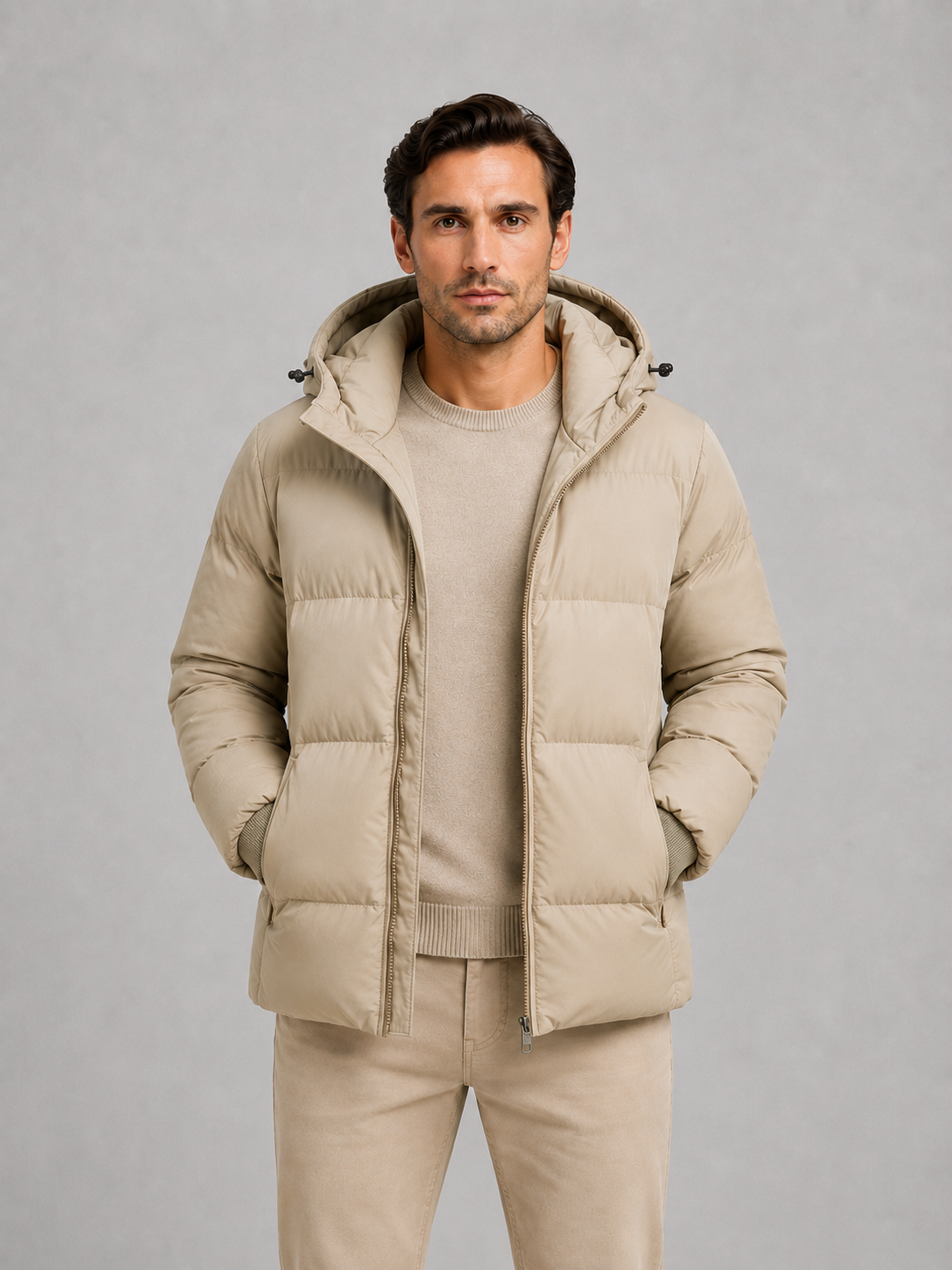 Men's high neck hooded puffer jacket, view 5
