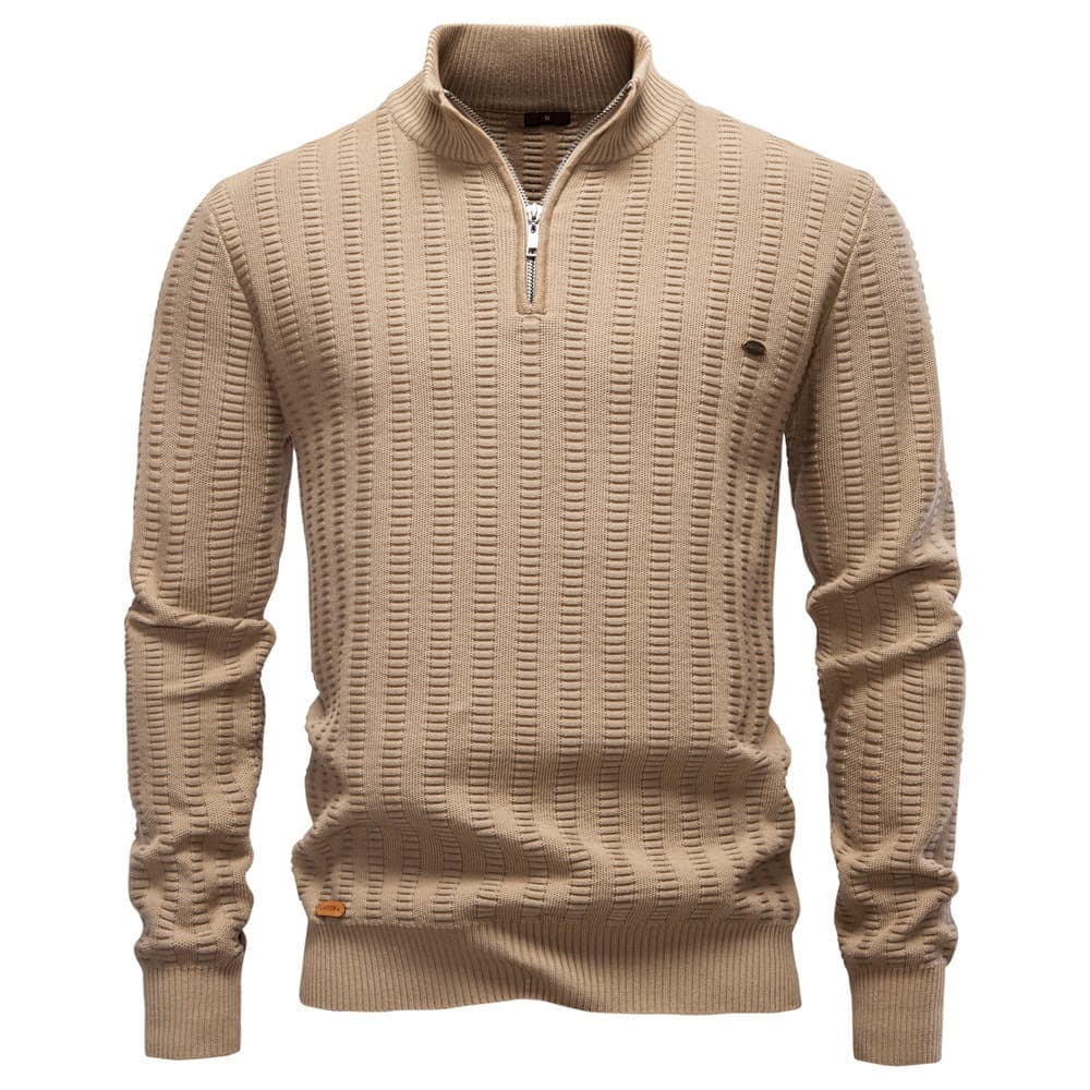 Men's vertical rib cotton half zip jumper, view 11