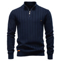 Men's vertical rib cotton half zip jumper, side view