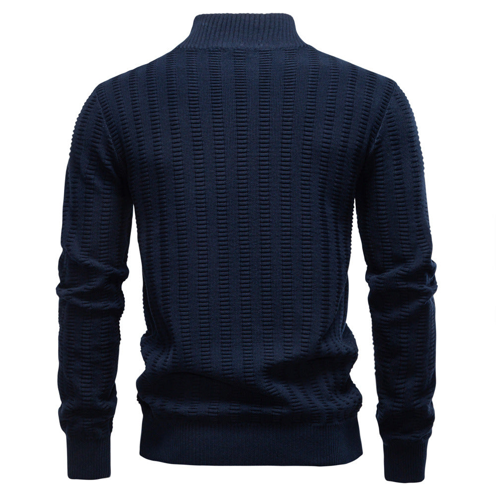 Men's vertical rib cotton half zip jumper, back view