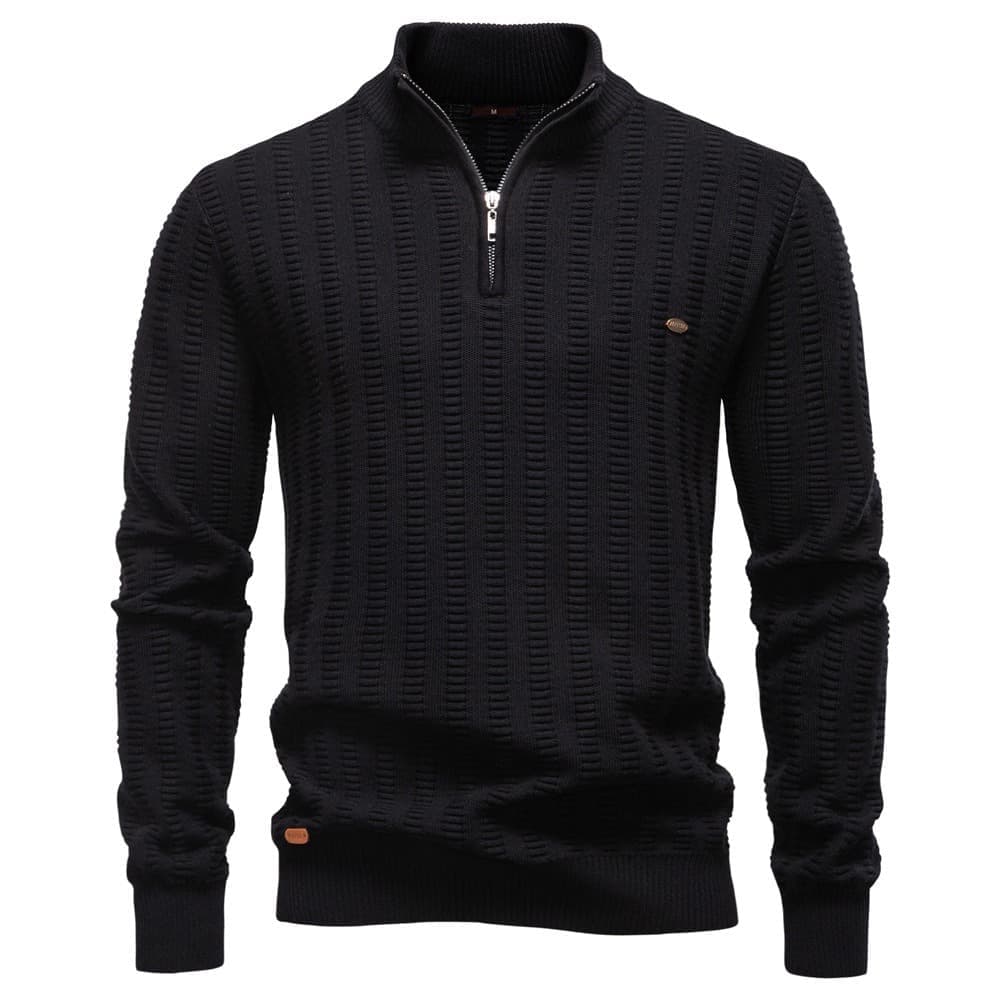 Men's vertical rib cotton half zip jumper, view 9