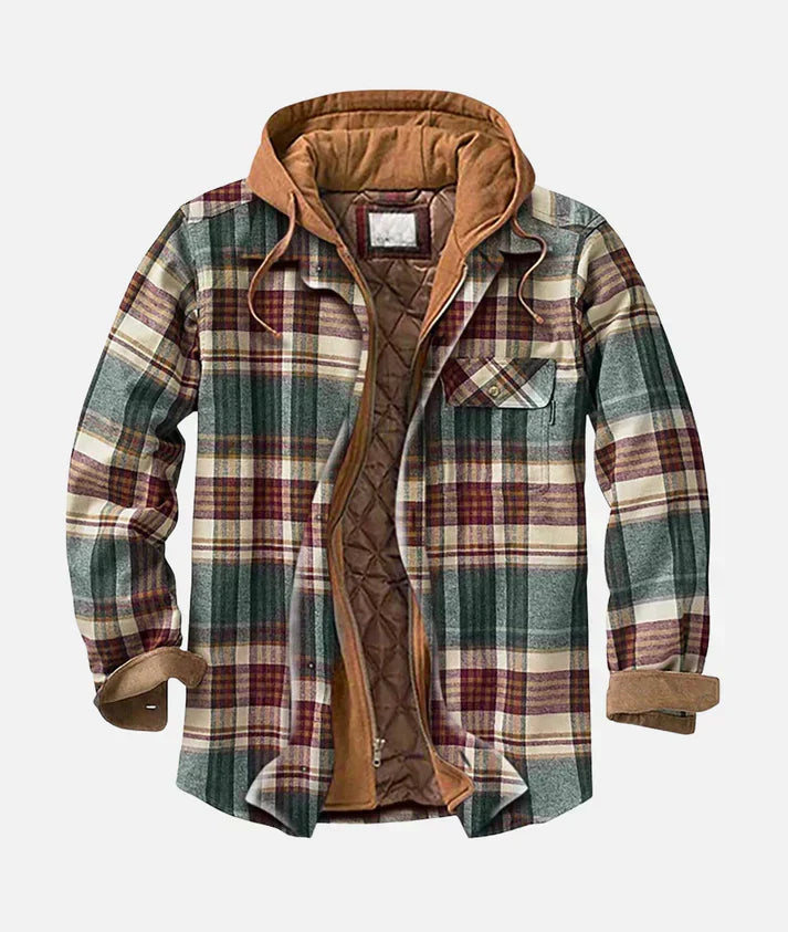 Men's patchwork check knit cardigan, detail