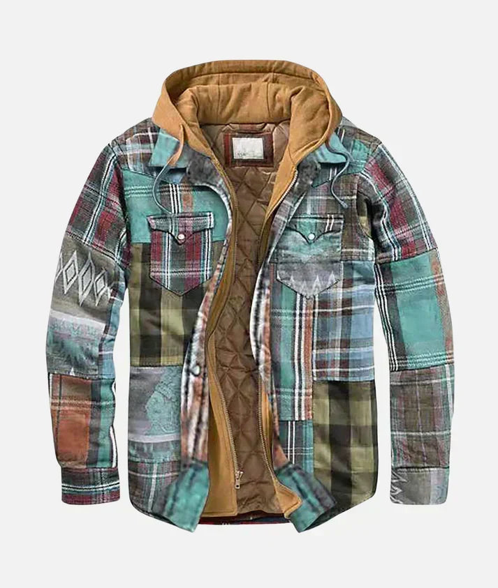 Men's patchwork check knit cardigan