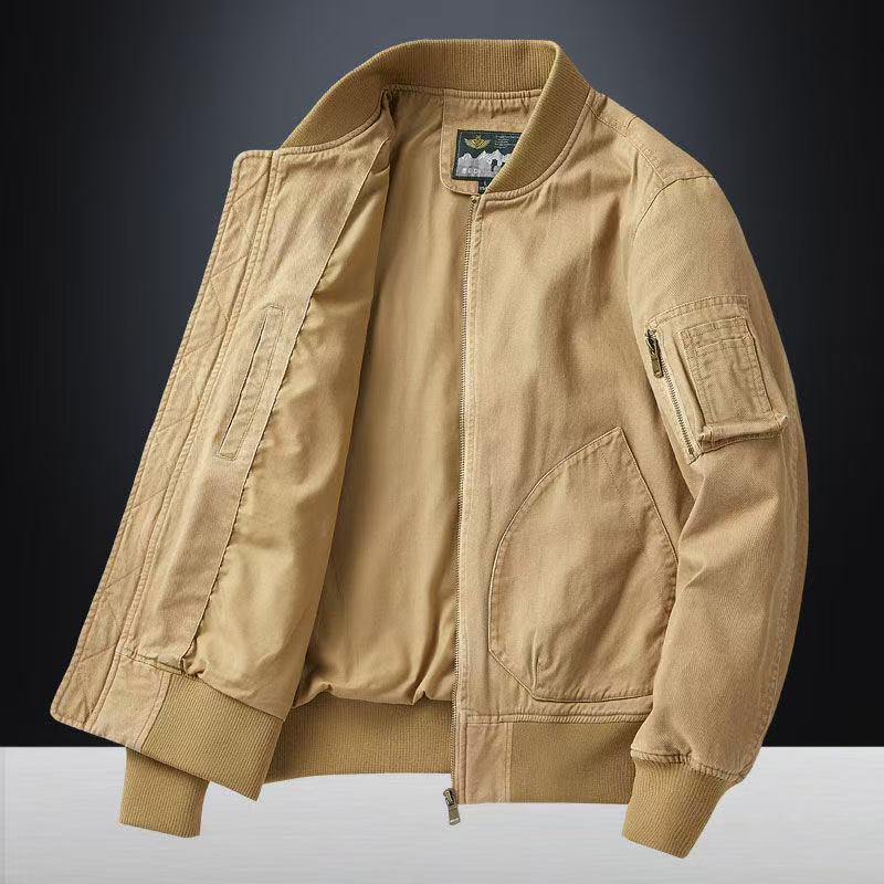 Men's loose fit baseball collar bomber jacket