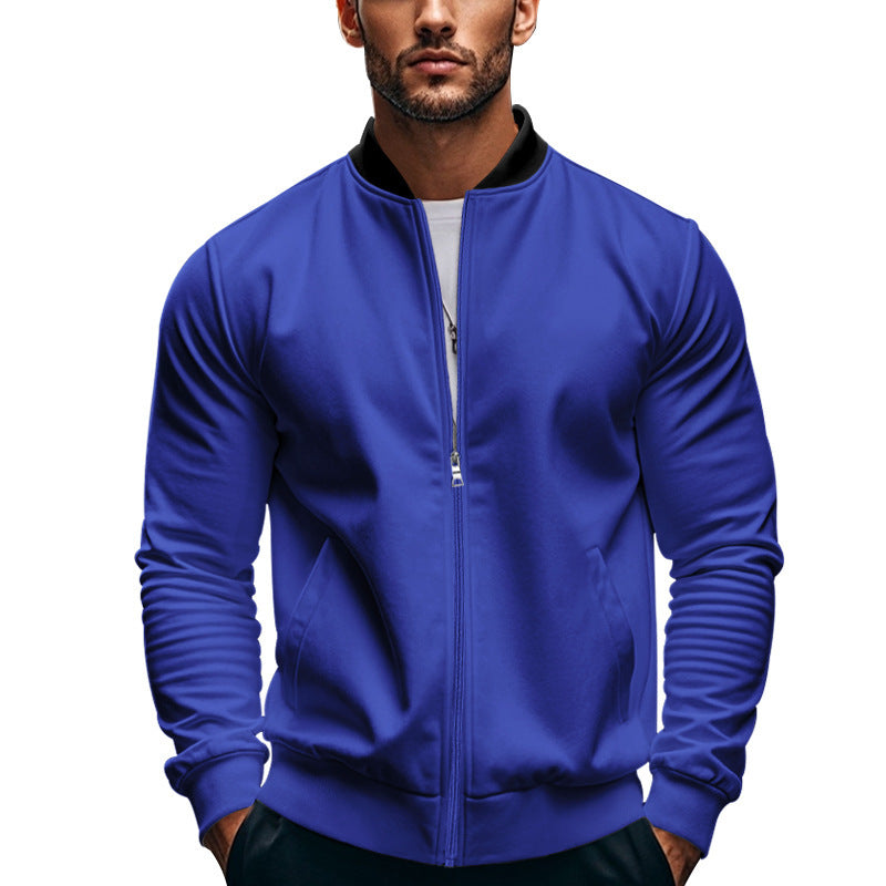 Men's slim fit stand collar bomber jacket, side view